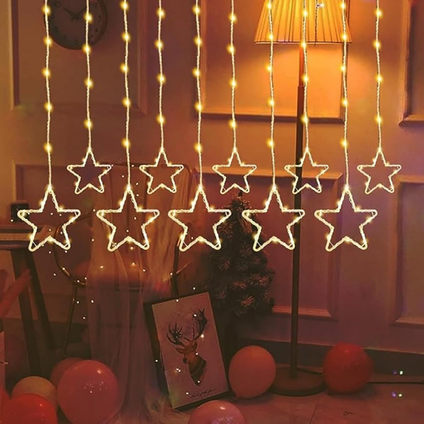 Star Curtain Fairy Lights β 3M | 96 Warm White LEDs | 8 Lighting Modes