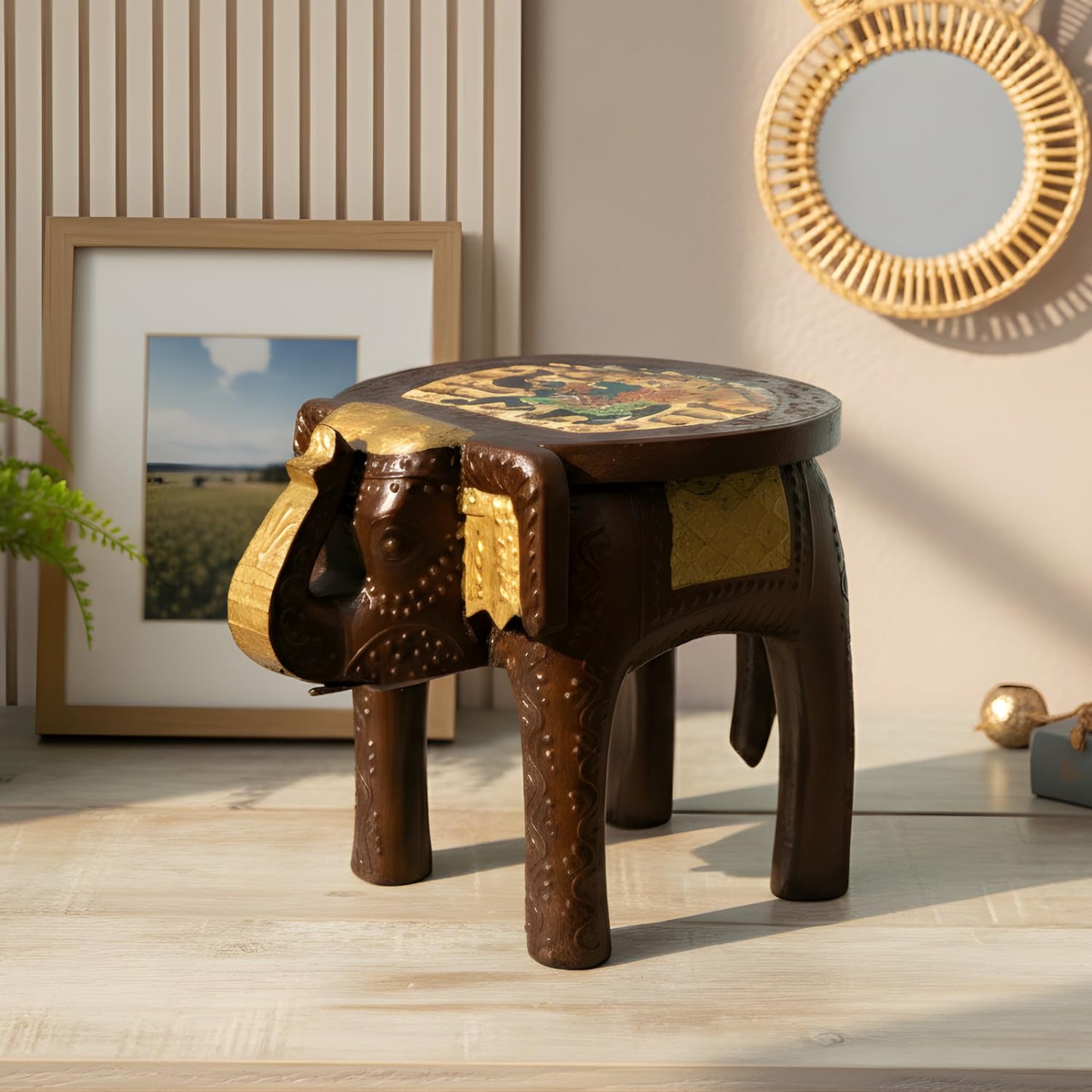 Hand-Painted Wooden Heritage Elephant