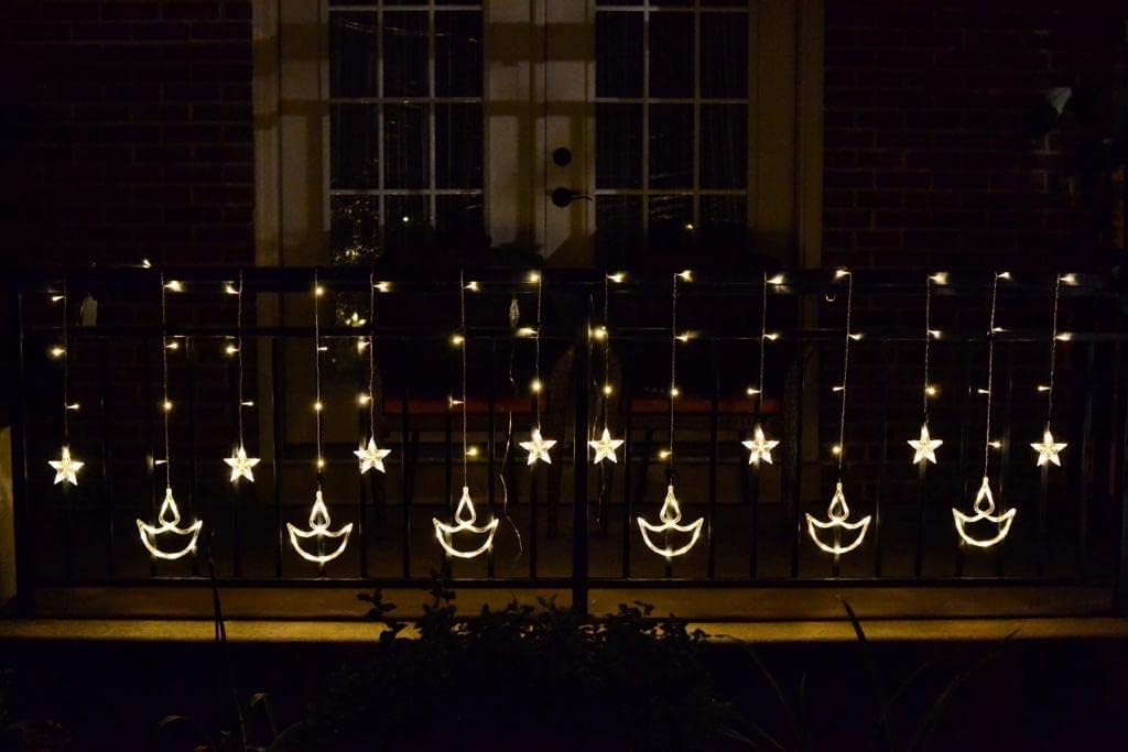 20 Diya Curtain Lights – Warm White LED | 8 Flashing Modes | Perfect for Diwali, Wedding, Party & Home Décor