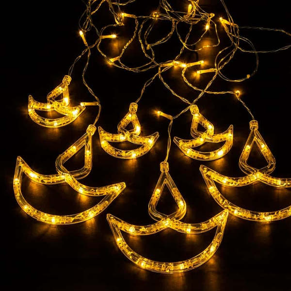 20 Diya Curtain Lights – Warm White LED | 8 Flashing Modes | Perfect for Diwali, Wedding, Party & Home Décor