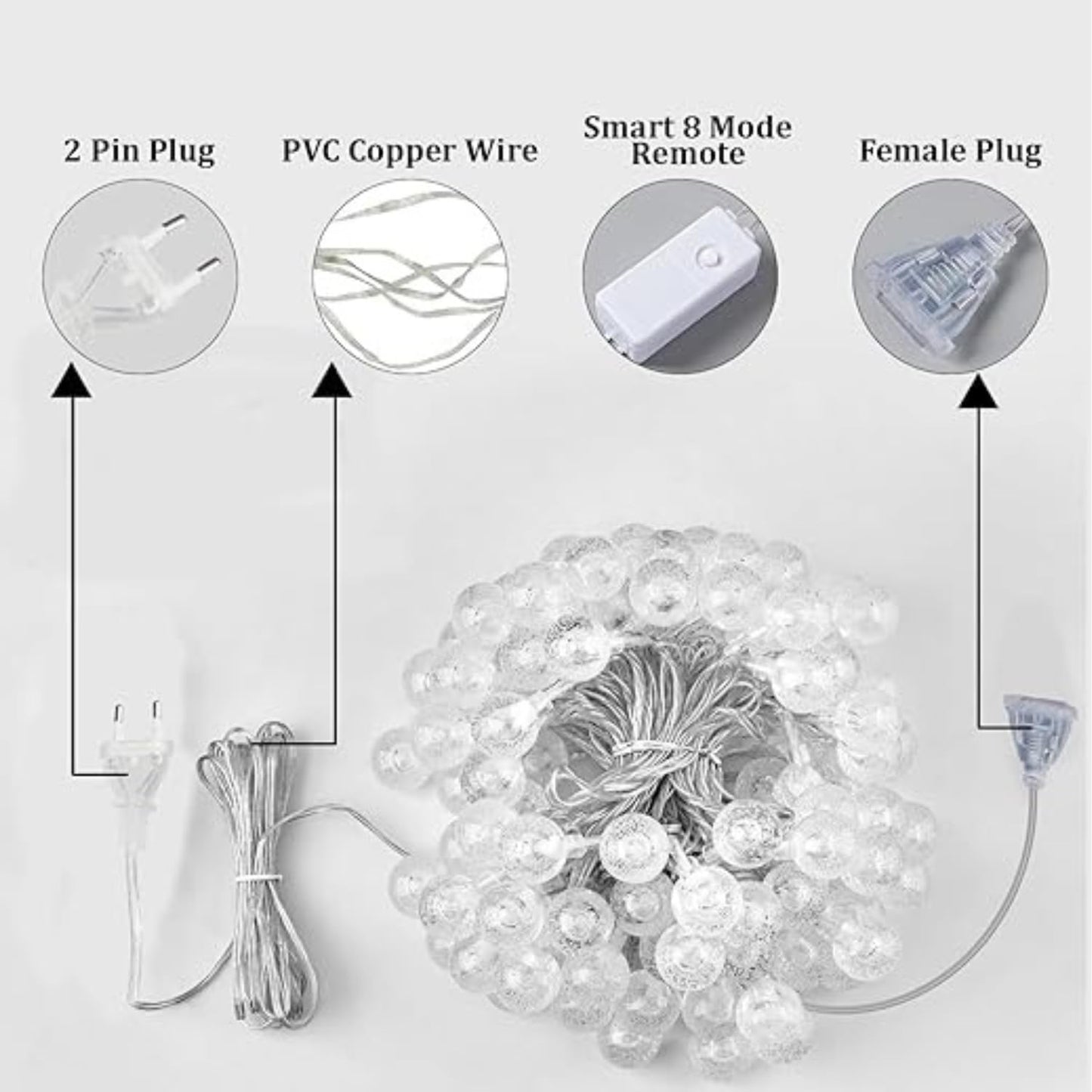 80 Crystal Ball Curtain Fairy Lights – 3x2M Warm White | 8 Flashing Modes | Perfect for Diwali, Christmas & Home Décor