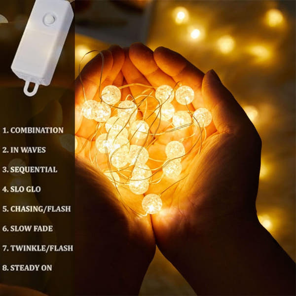 80 Crystal Ball Curtain Fairy Lights – 3x2M Warm White | 8 Flashing Modes | Perfect for Diwali, Christmas & Home Décor