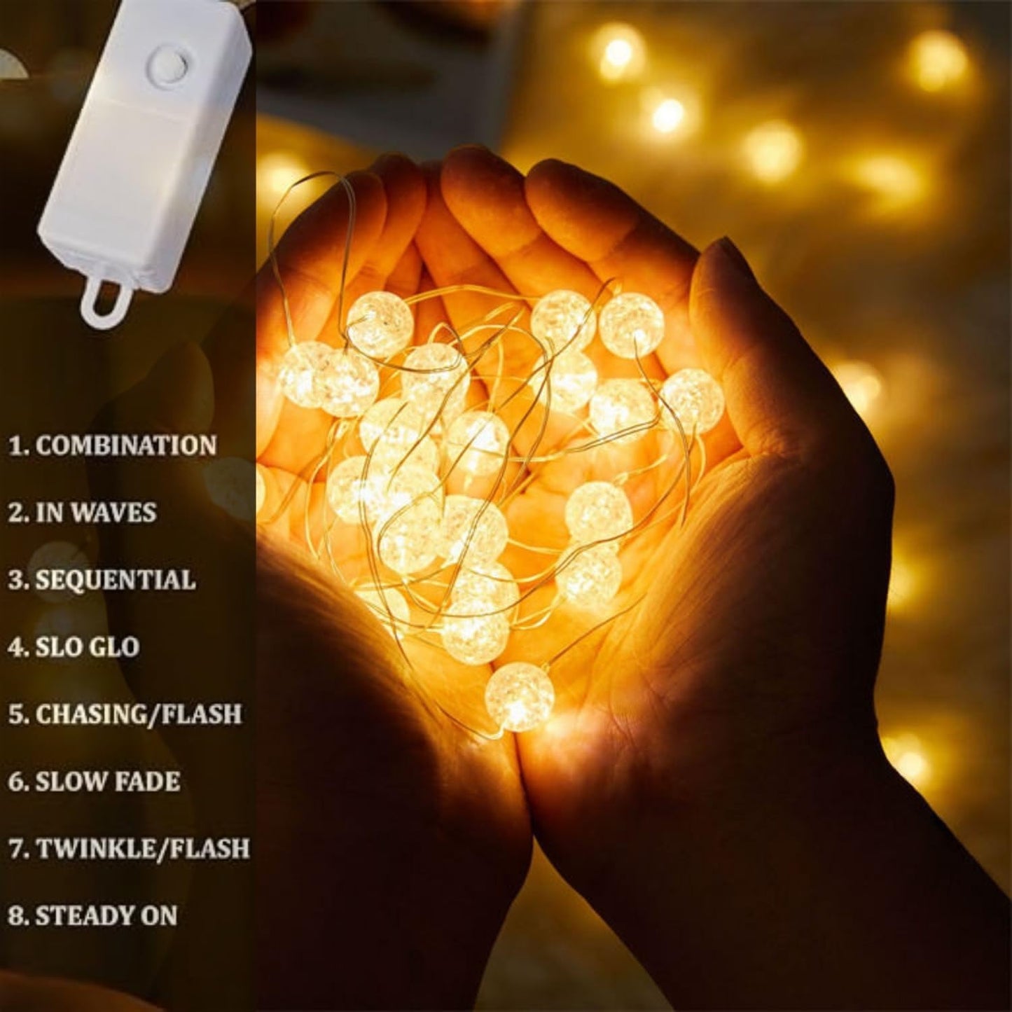 80 Crystal Ball Curtain Fairy Lights – 3x2M Warm White | 8 Flashing Modes | Perfect for Diwali, Christmas & Home Décor