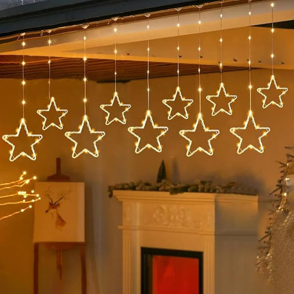 Star Curtain Fairy Lights – 3M | 96 Warm White LEDs | 8 Lighting Modes