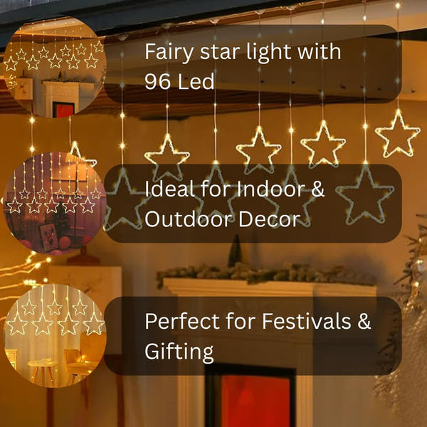 Star Curtain Fairy Lights – 3M | 96 Warm White LEDs | 8 Lighting Modes