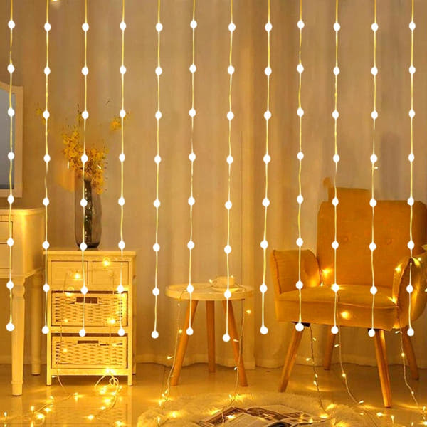 80 Crystal Ball Curtain Fairy Lights – 3x2M Warm White | 8 Flashing Modes | Perfect for Diwali, Christmas & Home Décor