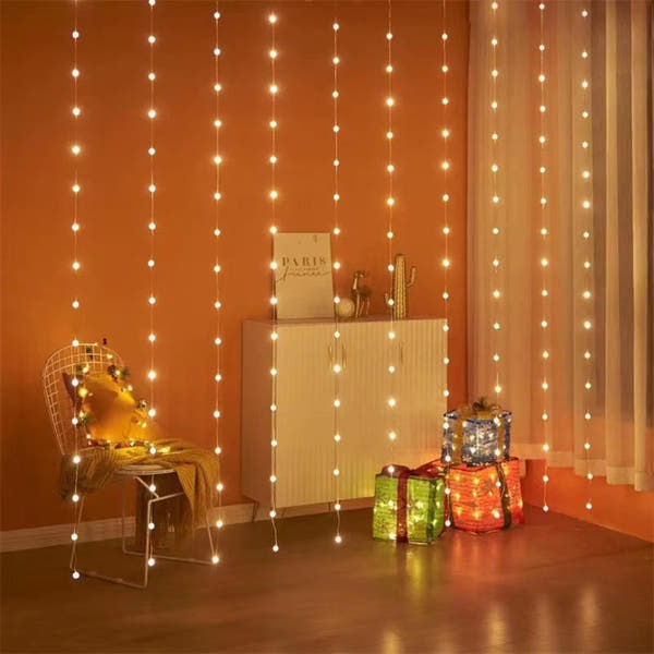 80 Crystal Ball Curtain Fairy Lights – 3x2M Warm White | 8 Flashing Modes | Perfect for Diwali, Christmas & Home Décor