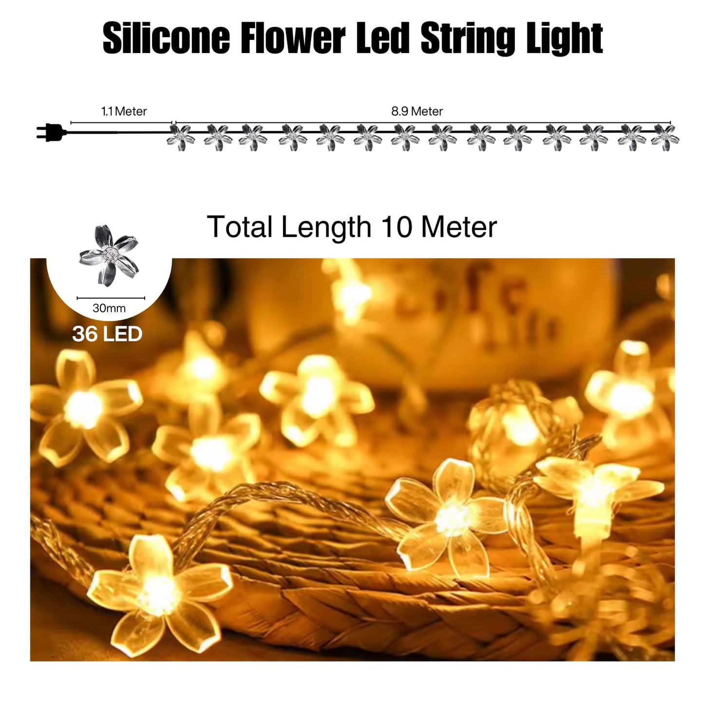 300 LED Plastic Fairy Curtain Lights – 3x3M Warm White | USB Powered | 8 Flashing Modes | Perfect for Wall & Window Decoration